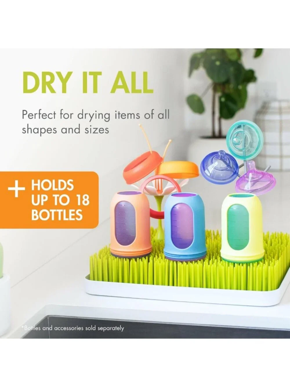 Antimicrobial Baby Bottle Drying Rack & Organizer - Green Lawn Design - Feeding